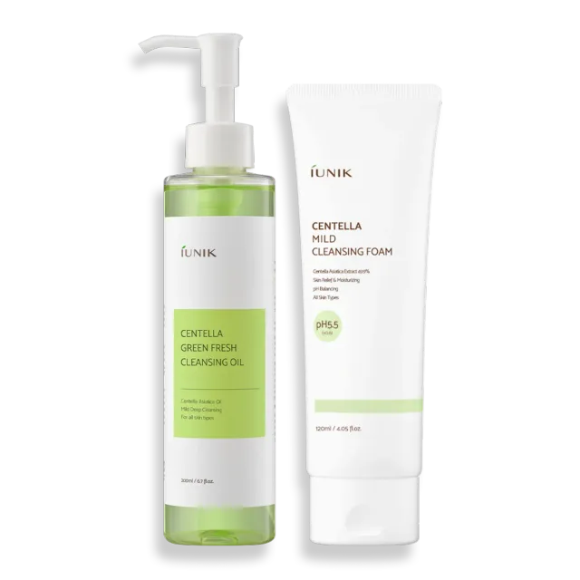 IUNIK Centella Double Cleansing Duo dobbelrens med olje og skum