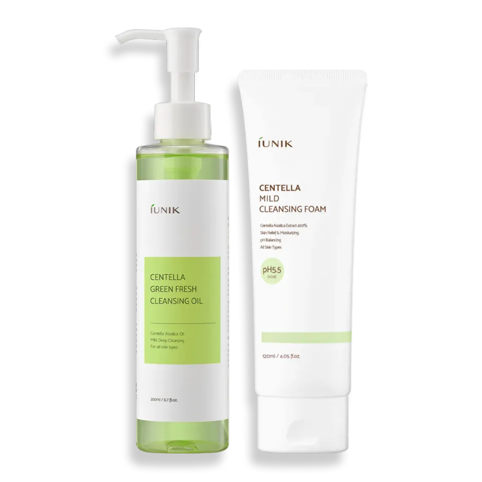 IUNIK Centella Double Cleansing Duo dobbelrens med olje og skum