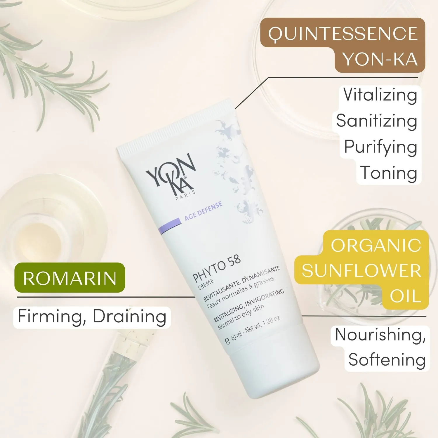 Yon-Ka Phyto 58 Normal to Oily Skin nattkrem med rosmarin