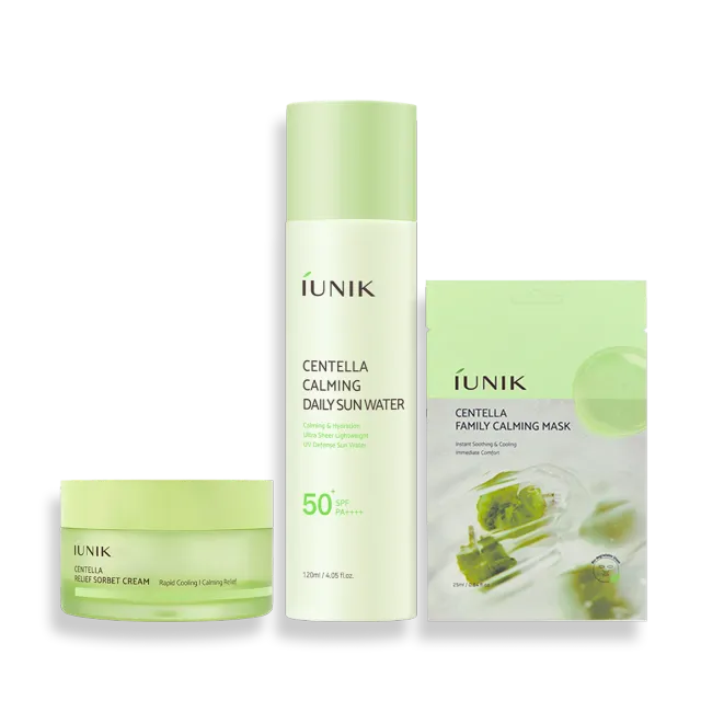 IUNIK Cool Down Trio hudpleiesett med solkrem krem maske