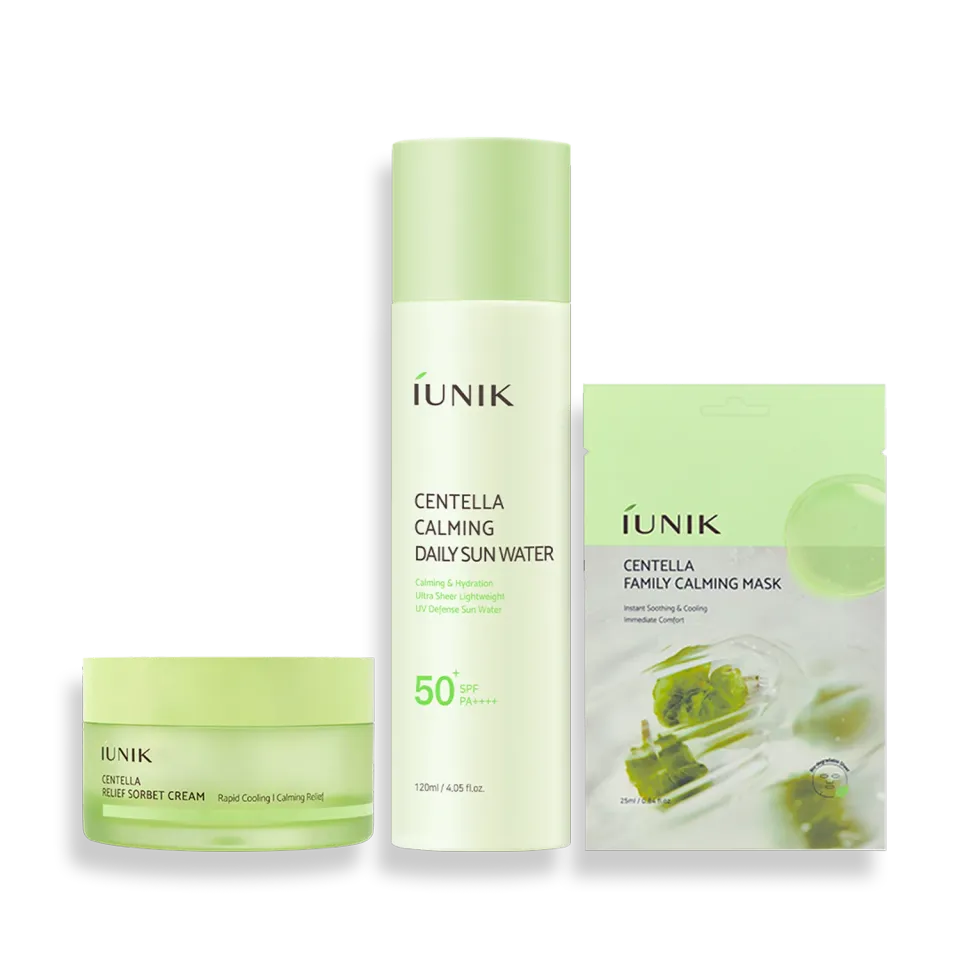 IUNIK Cool Down Trio hudpleiesett med solkrem krem maske