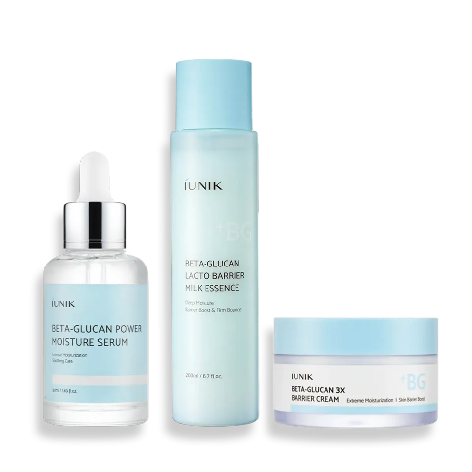 IUNIK Beta-Glucan Barrier Routine hudpleiesett med tre steg