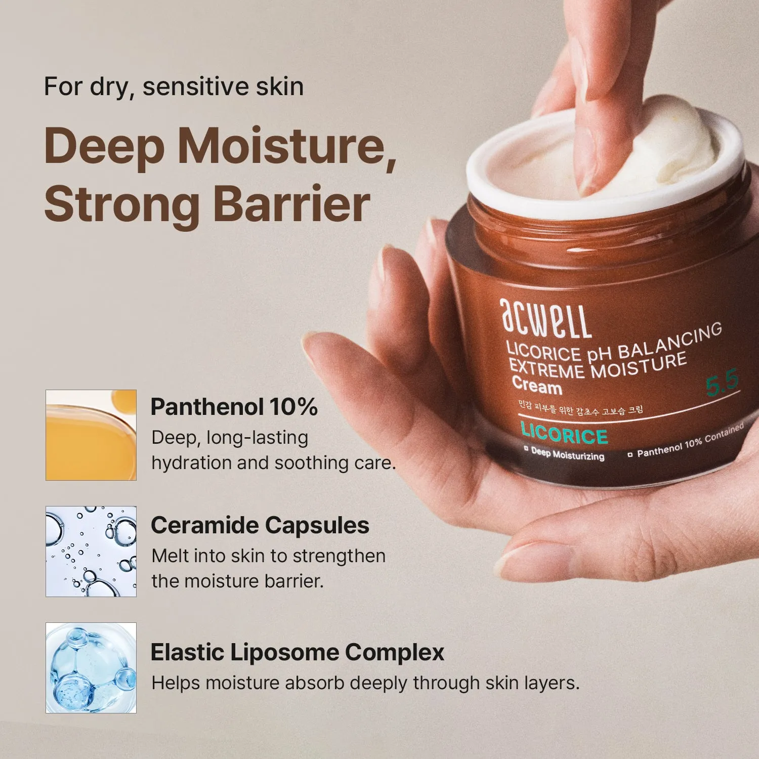 Acwell Licorice pH Balancing Extreme Moisture Cream fuktighetskrem 50 ml med panthenol