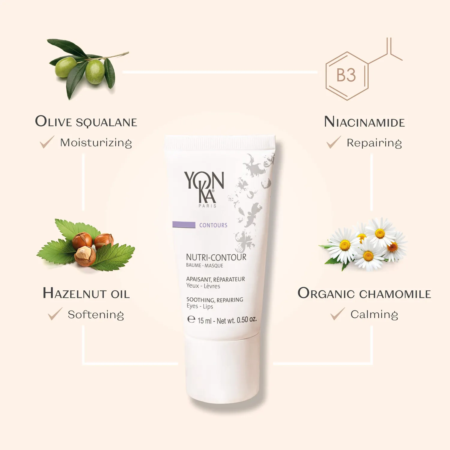 Yon-Ka Nutri-Contour øye- og leppebalm standard med hasselnøttolje