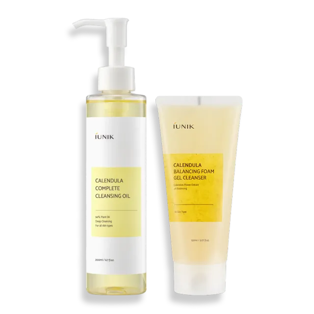 IUNIK Calendula Double Cleansing Duo dobbelrens med renseolje og skumrens