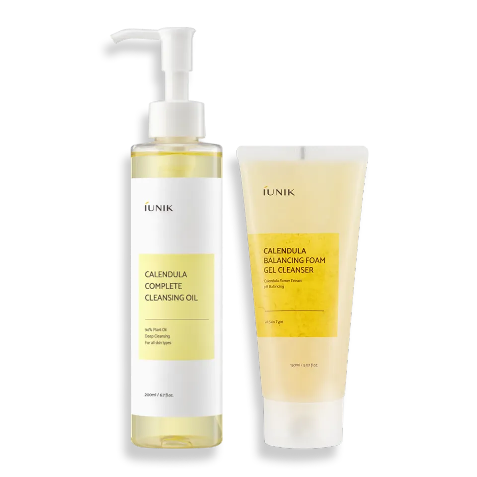 IUNIK Calendula Double Cleansing Duo dobbelrens med renseolje og skumrens